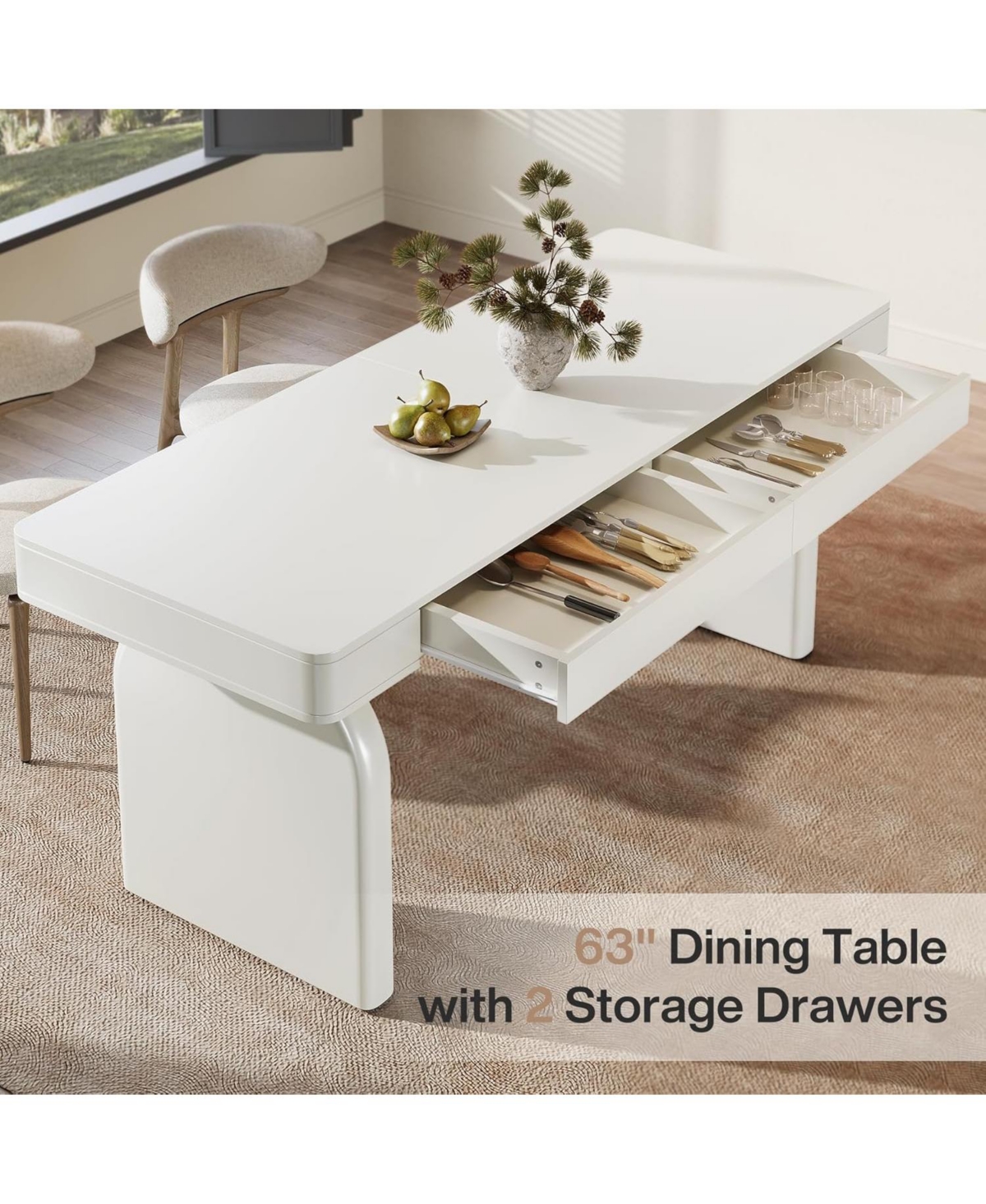 Tribesigns Modern Dining Table for 4-6 People, Rectangular White Glossy Kitchen Dining Room Table