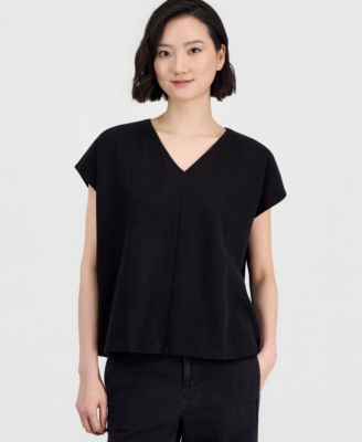 Women's Boxy V-Neck Cap-Sleeve Top