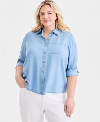 Plus Size Button-Front Chambray Shirt