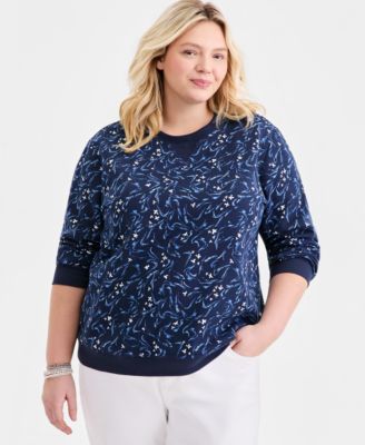 Plus Size Printed Crewneck Fleece Sweatshirt