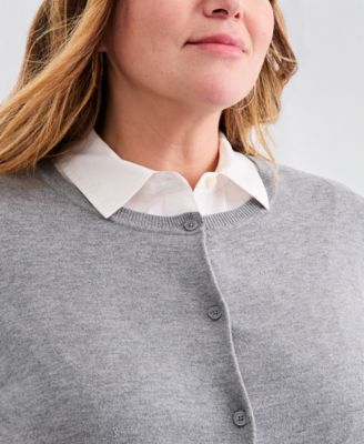 Plus Size Button-Front Long-sleeve Cardigan