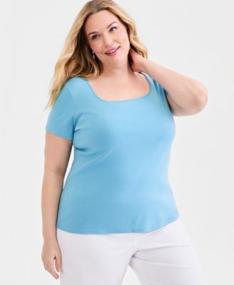 Plus Size Short-Sleeve Square-Neck Tee