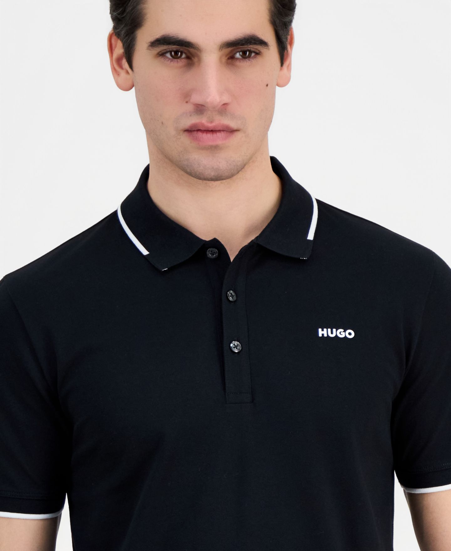 Мужское поло Hugo Boss Hugo by Dinoso Contrast-Tip Polo Shirt, цвет: Чёрный — фото 2