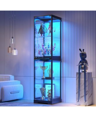 65" Glass Display Cabinet with Doors, Motion LED Light