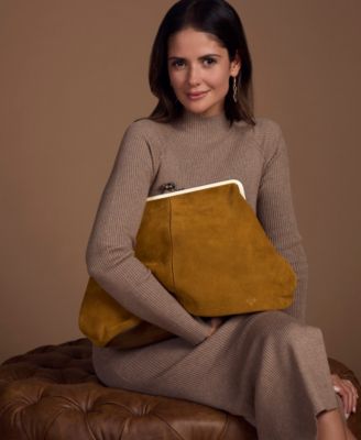 Extra Large Suede Serafina Frame Kiss-Lock Bag