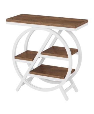 End Table, 3-Tier Faux Marble Side Table with Storage, Wood Narrow Sofa Side Table, Modern Nightstand and Bedside Table