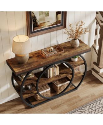 47" Console Table, 5-Tier Industrial Entryway Table with Metal Frame, Rustic Brown