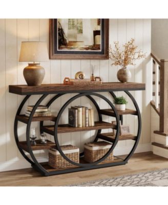 47" Console Table, 5-Tier Industrial Entryway Table with Metal Frame, Rustic Brown