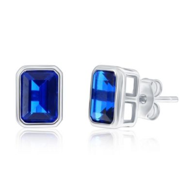 Sterling , Birthstone Rectangle CZ Studs