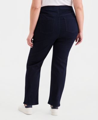 Plus Size Mid-Rise Pull On Straight-Leg Jeans