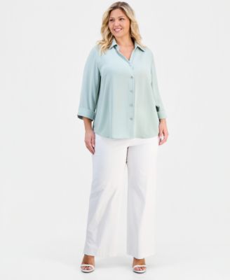 Plus Size Collared Button-Front Shirt 