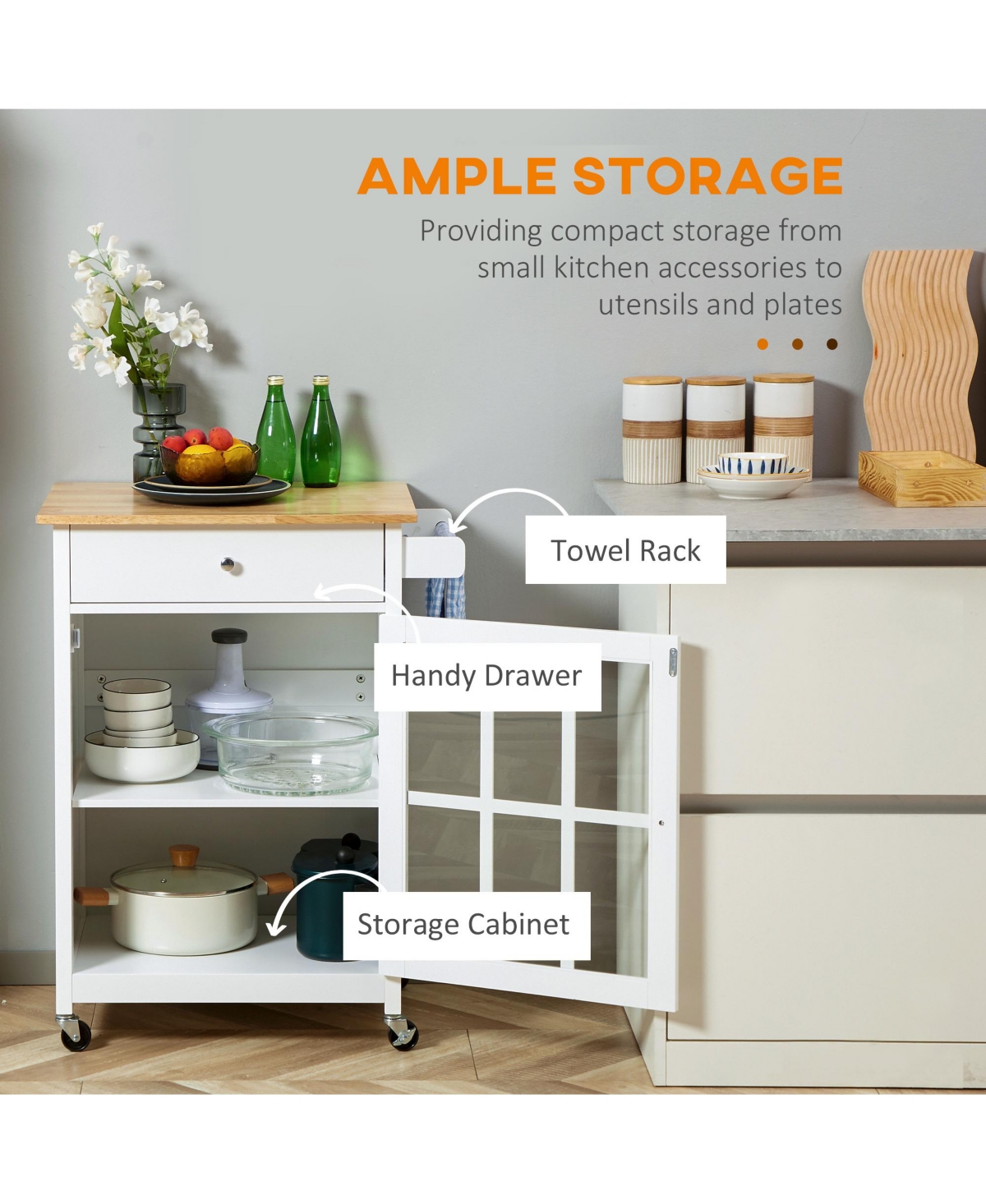 Homcom 27" Rolling Kitchen Island Cart Storage Cabinet Trolley Towel Rack w/ Drawer