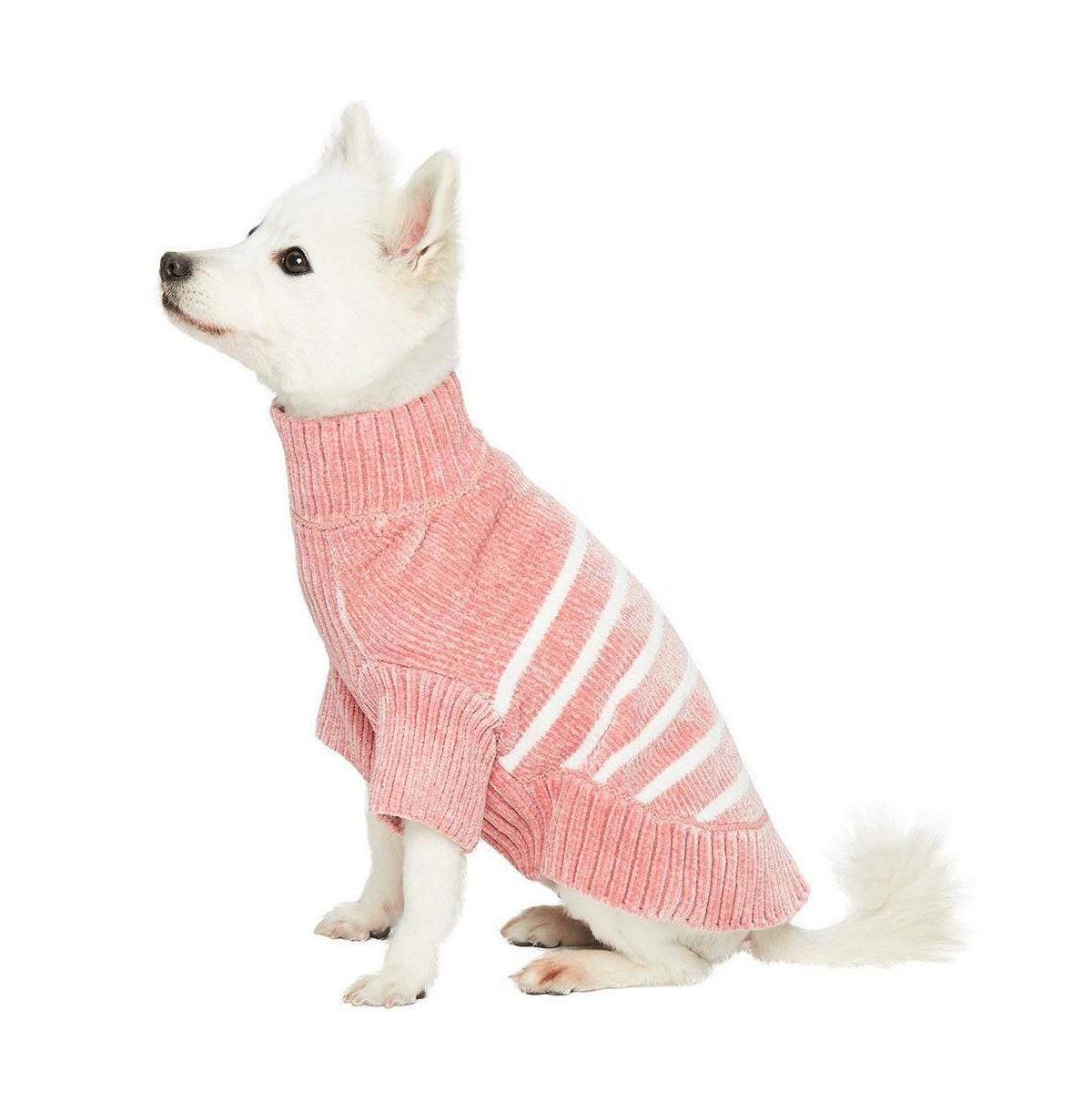 Blueberry Pet Ultra-soft Chenille Classy Striped Tutleneck Dog Sweater