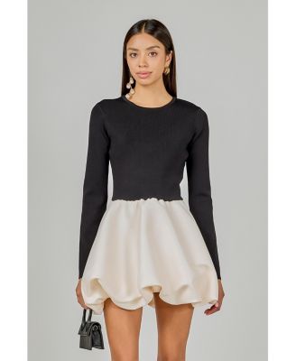 Women's Long Sleeve Open Back Knit Mini Dress