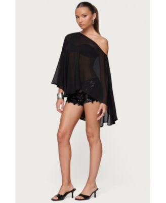 Women's Sheer Chiffon Asymmetric Poncho