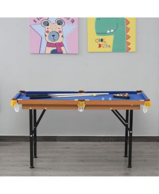 55" Foldable Portable Billiards Pool Table for Kids and Adults, Blue MDF Game Table with Cues, Balls, Rack and Chalk for Family Game Room