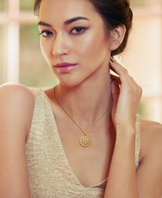 Flower Cable Chain Pendant Necklace in 24k Yellow Gold