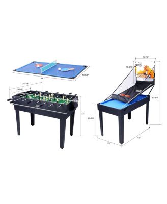 5-in-1 Multi-Game Table with Foosball, Billiards, Ping Pong, Hockey & Basketball, Black MDF Indoor Sports Table for Kids and Adults-Rbied