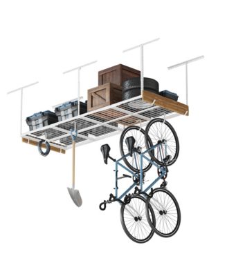 OHK38-E 36″ W × 96″ D Adjustable-Height Overhead Garage Storage Rack with 8 Hooks (White)