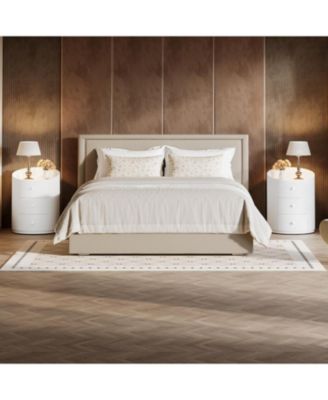 White Round Nightstand, Wood Bed Side Table with 3 Drawers, Fully Assembled