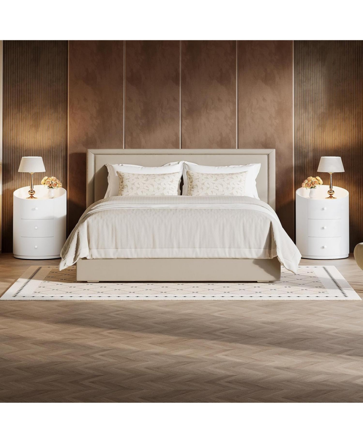 Tribesigns White Round Nightstand, Wood Bed Side Table with 3 Drawers, Fully Assembled