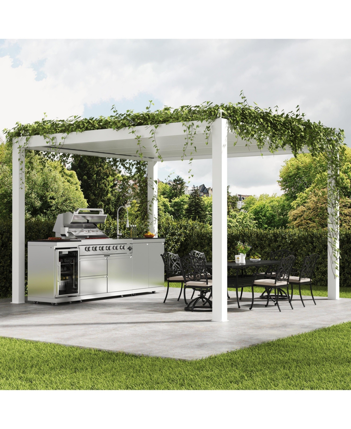 Mondawe 46" 4-Burner 72000 Btu Stainless Steel Outdoor Kitchen Grill Island with Fridge