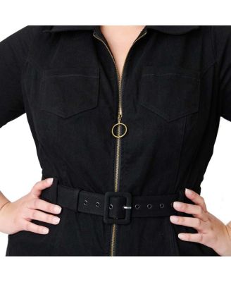 Plus Size Denim Belted Jumpsuit