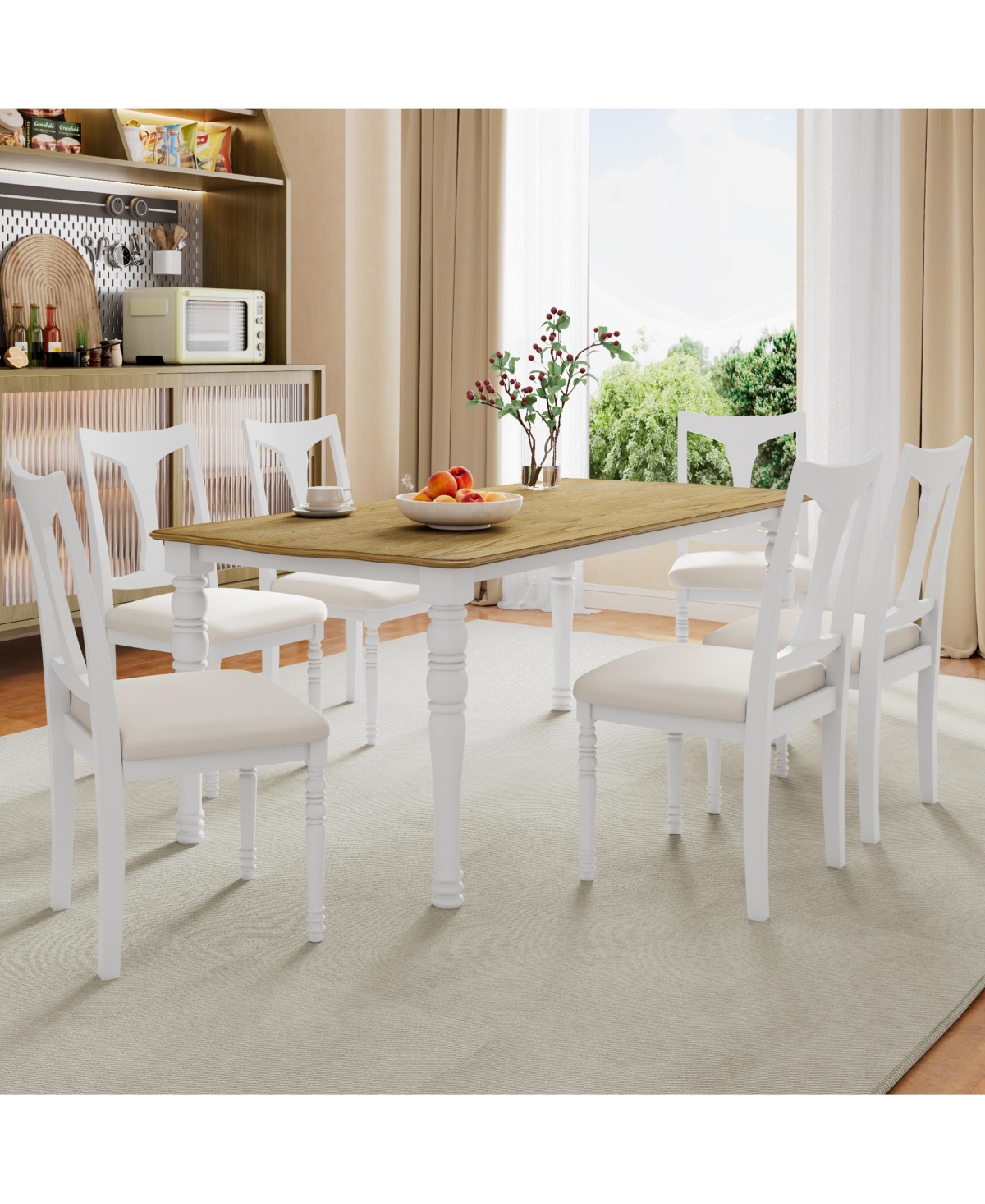 sumyeg 7-Piece Extendable Dining Set with 60-78 Inch Wood Table 6 Upholstered Chairs and Removable Leaf