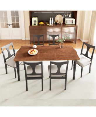 7-Piece Extendable Dining Set with 60-78 Inch Wood Table 6 Upholstered Chairs and Removable Leaf