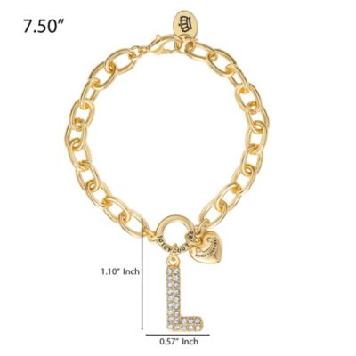 Pave Initial Charm Bracelet - 7.5'' Gold Tone Link