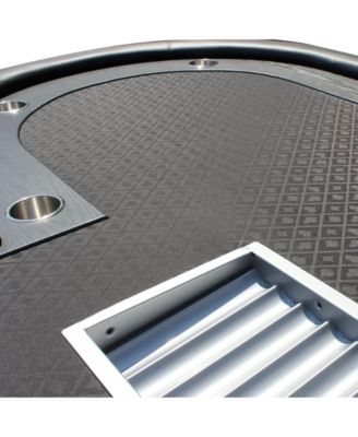 96Inch Oval Poker Table with Waterproof Felt and Nine Cup Holders Professional Texas Holdem Table with Dealer Chip Tray and Padded Armrests