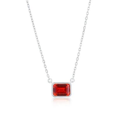 Sterling , Birthstone Rectangle CZ Necklace