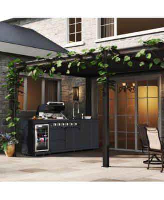 46" 4-Burner Gas Grill Outdoor Kitchen with Wine Cooler, Rotisserie & Granite
