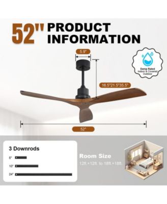 52-inch Modern Black 3-Blade Light Ceiling Fan with Remote Control and Supporting Mobile Device Connection