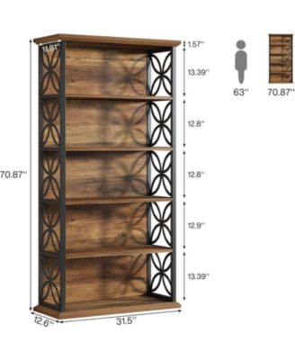 6-Tier 71" Industrial Bookshelf with Metal Frame, Freestanding Open Shelves for Home, Office & Living Room.