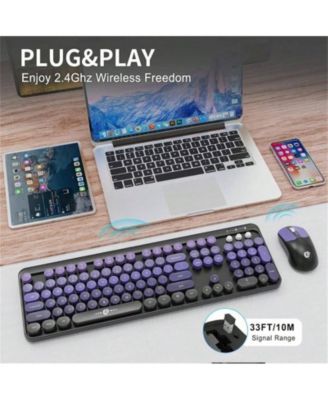 + 2.4GHz Wireless, Quiet, Slim, Round Keys, Cute Design, Black Purple + Keyboard & Mouse Combo