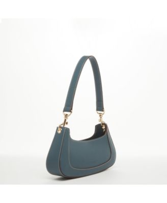 East West Teal Blue Leather Baguette Shoulder Bag