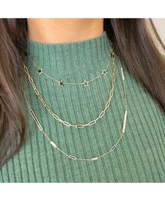 Onyx Star Station Necklace 14K Gold