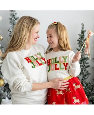 Little and Big Girls Holly Jolly Patch Christmas Sweatshirt