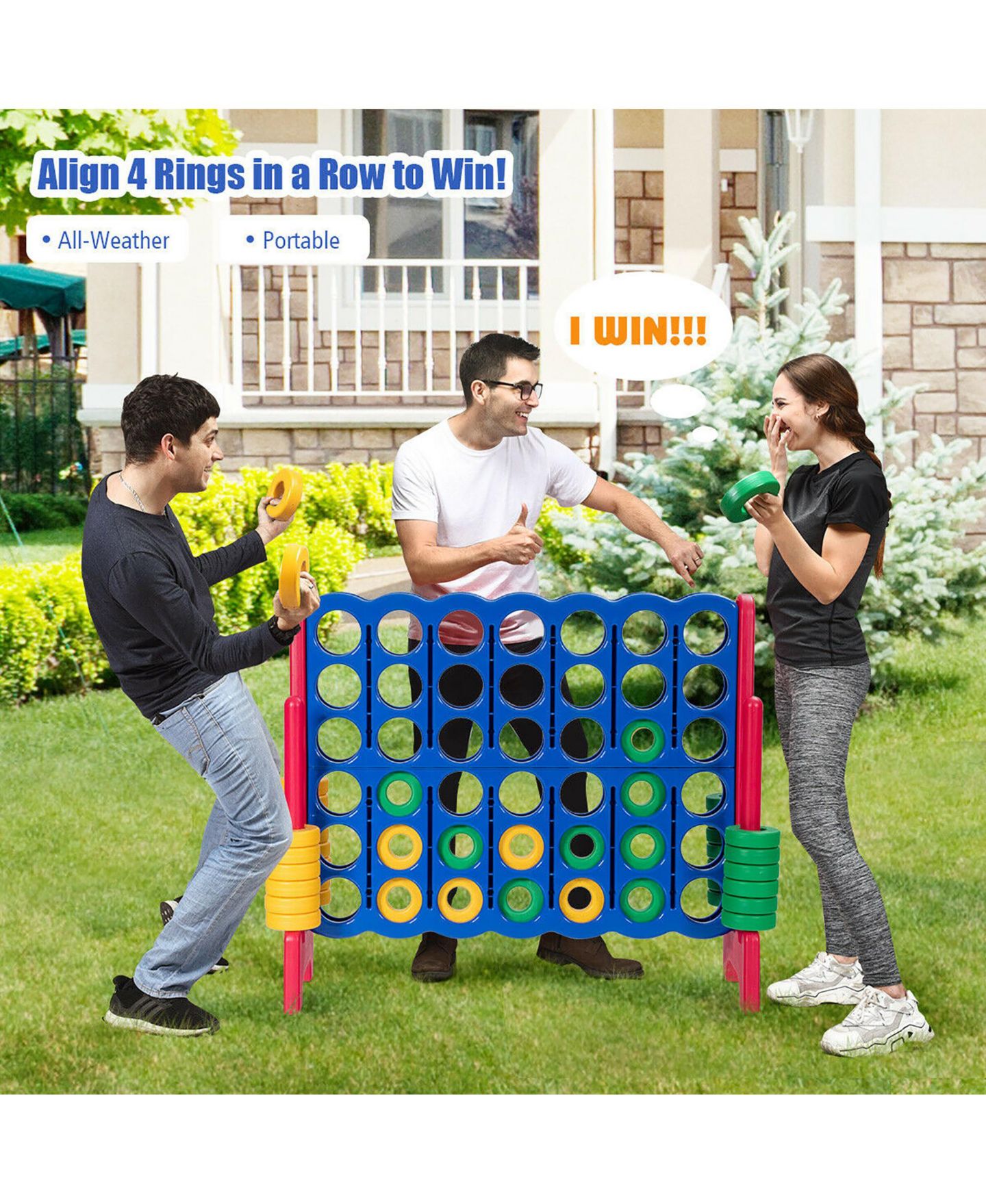 Детская настольная игра Costway 4-to-Score Giant Outdoor Board Game, Ages 3+, цвет: Синий — фото 2