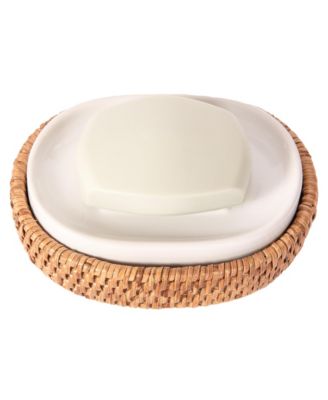 Rattan Oval Soap Dish with Ceramic Insert