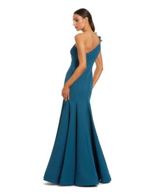 Women's 3D Flower Details With Crepe One Shoulder Evening Gown