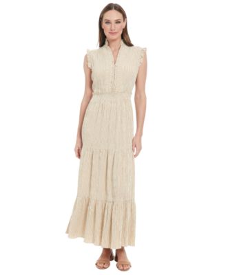Women's Striped Tiered Ruffle-Trim Maxi Dress