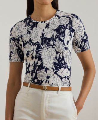 Petite Floral Print Crewneck Sweater