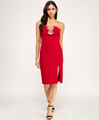Juniors' Strapless Midi Dress with Hardware