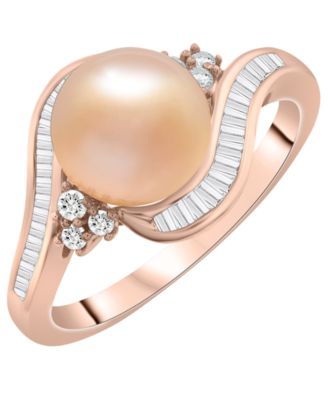 Pink Cultured Freshwater Pearl (8mm) and Diamond (1/4 ct. t.w.) Swirl Ring in 14k Pink Gold