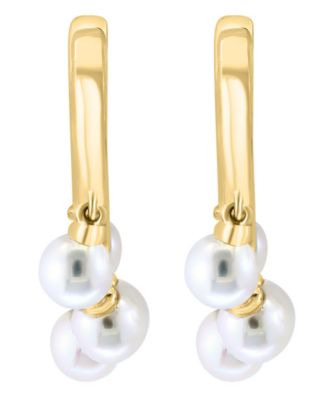 Freshwater Pearl (3mm) Huggie Earrings in 14k Yellow Gold