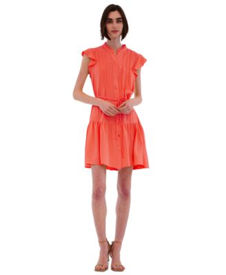 julia jordan - Women's High-Neck Tie-Wast Tiered Shirtdress