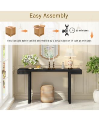 Large 60-Inch Console Table with Geometric Design and Painted Finish