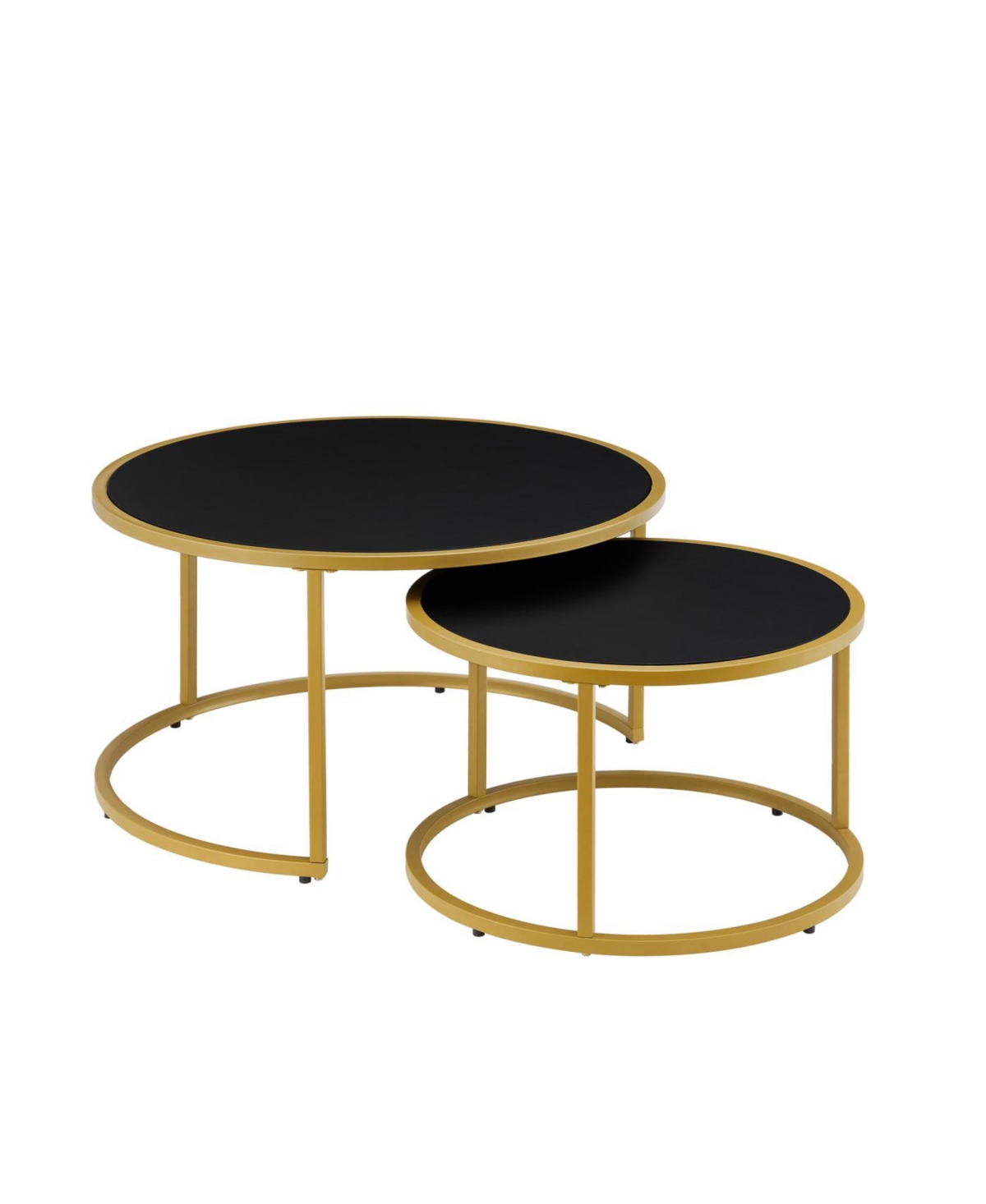 Streamdale Furniture Modern Faux Leather Nesting Coffee Table Set with Golden Base